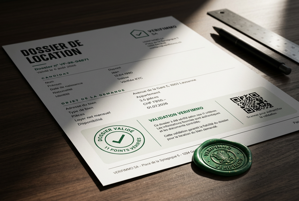 Dossier de location certifié VERIFIMMO posé sur un bureau