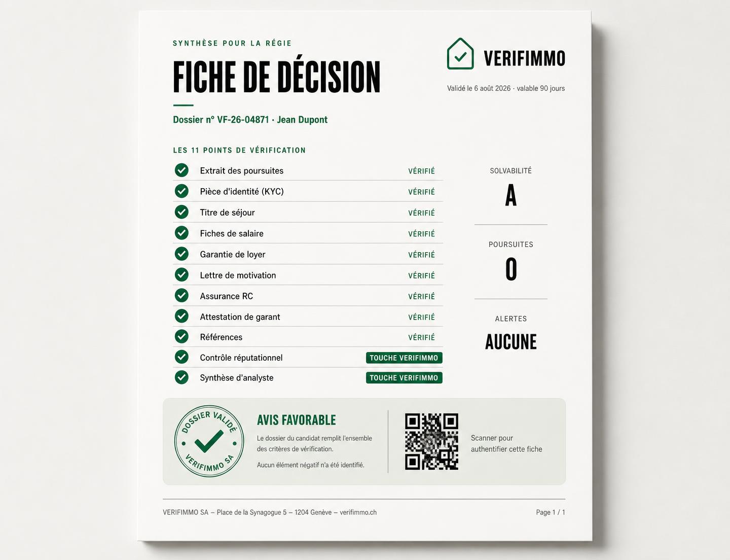 Fiche de synthèse pour régie